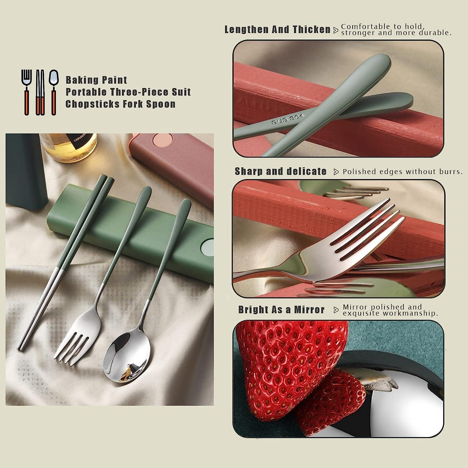 4-piece Portable Stainless Steel Travel Utensils Set with Knife, Fork,  Spoon and Storage Case - Perfect for Office, School, Picnic, Camping and  Outdoor Activities