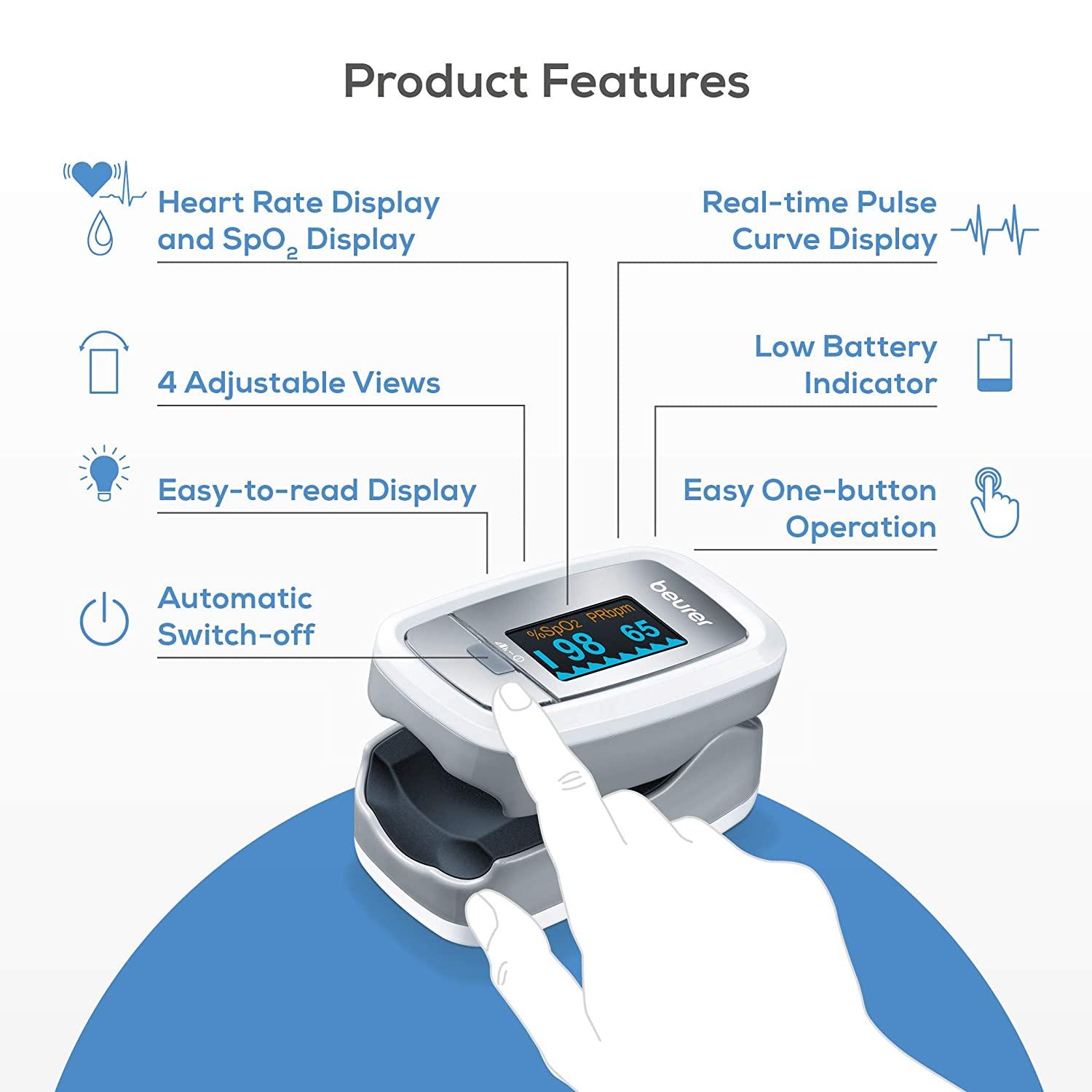 Beurer PO30 Fingertip Pulse Oximeter with 4 Color Display Formats