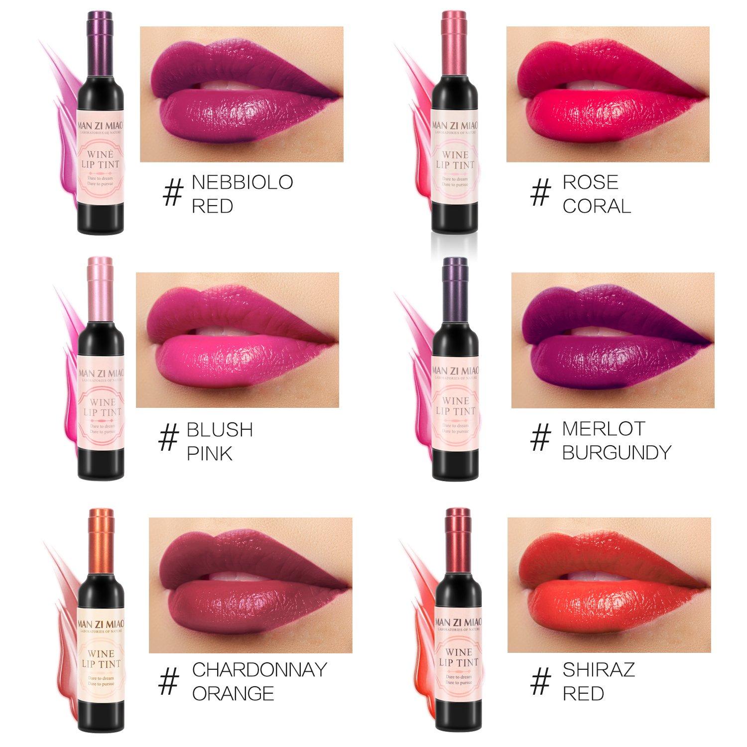 6 Colors Wine Lip Tint Set, Matte Lip Stain Long Lasting Waterproof