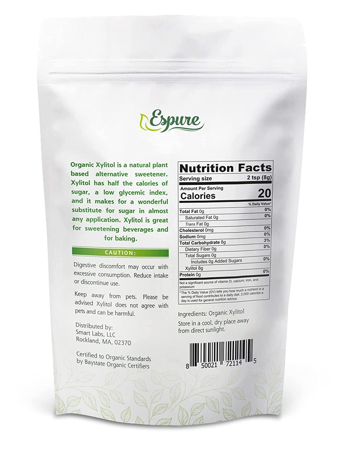 Espure Organic Xylitol 8oz USDA Certified Plant Based Sweetener, Low Glycemic Index, Prebiotic