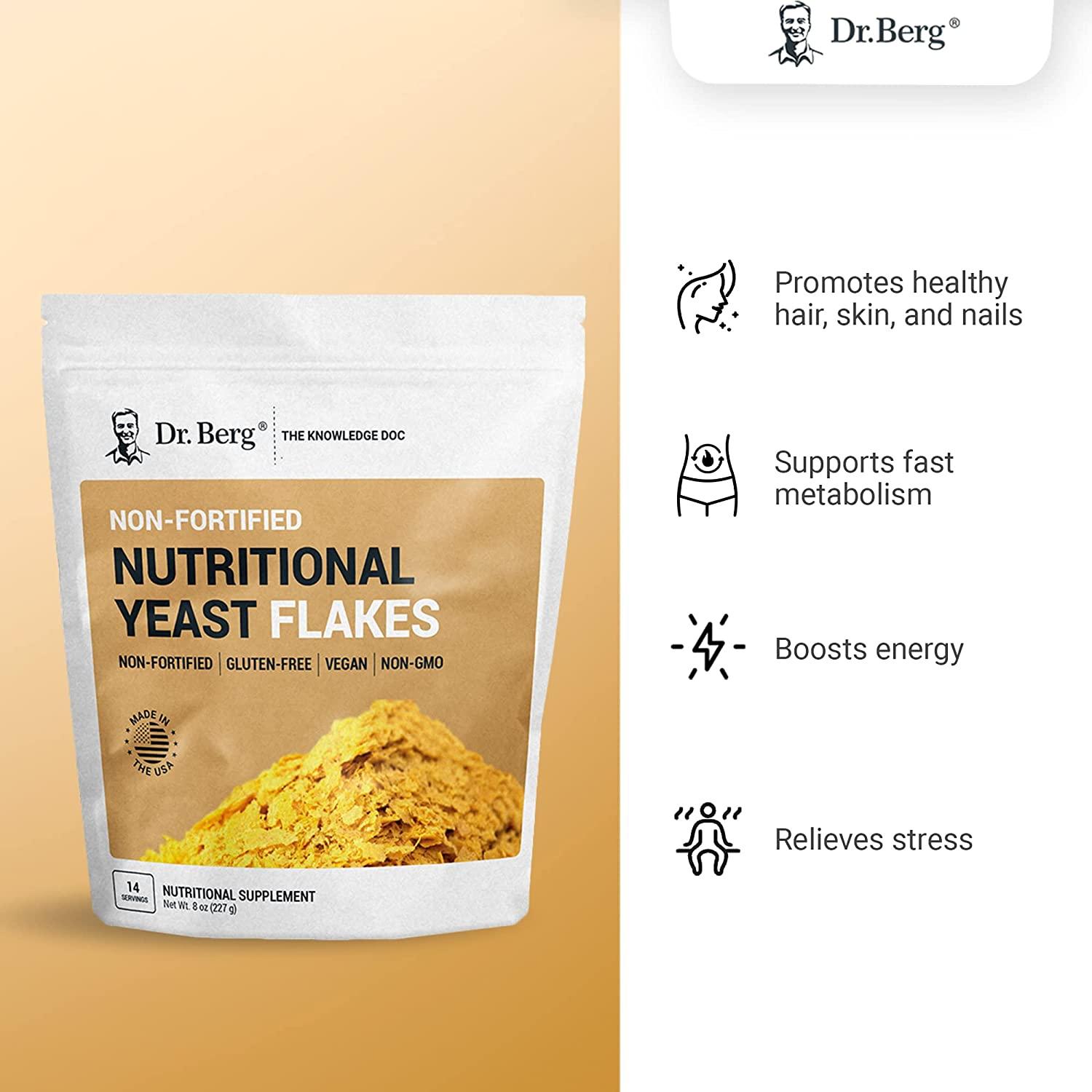 Dr. Berg's Premium Nutritional Yeast Flakes 8oz Gluten Free, NonGMO