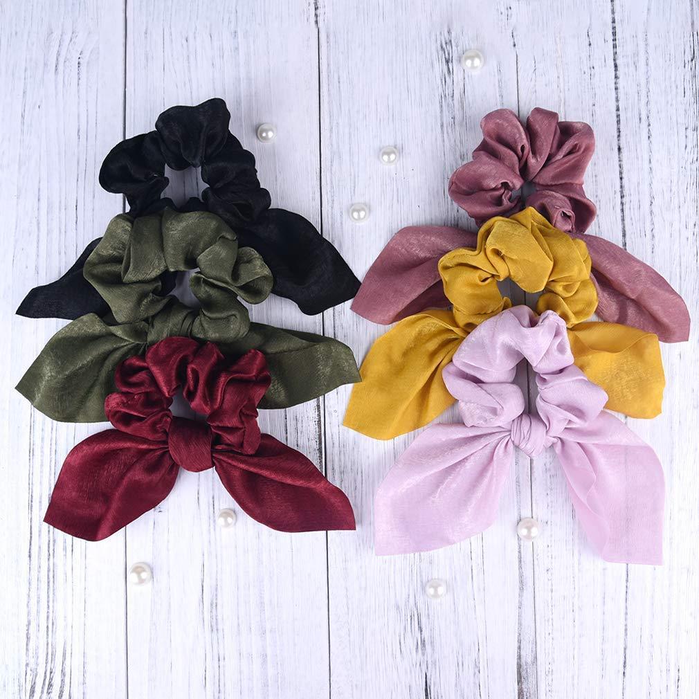 Aileam 6PCS Satin Silk Hair Scrunchies with Bunny Ear Bow