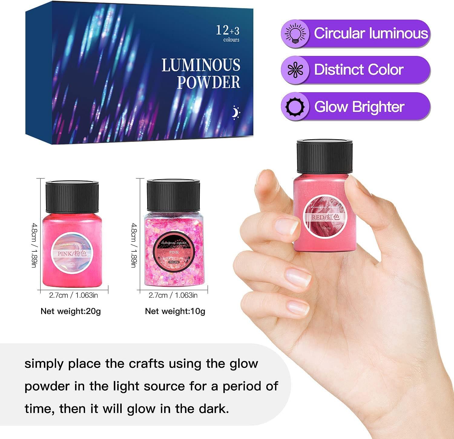 Glow in The Dark Pigment Powder Set - 15 Jars, 12 Color Glow Pigment, 3 ...