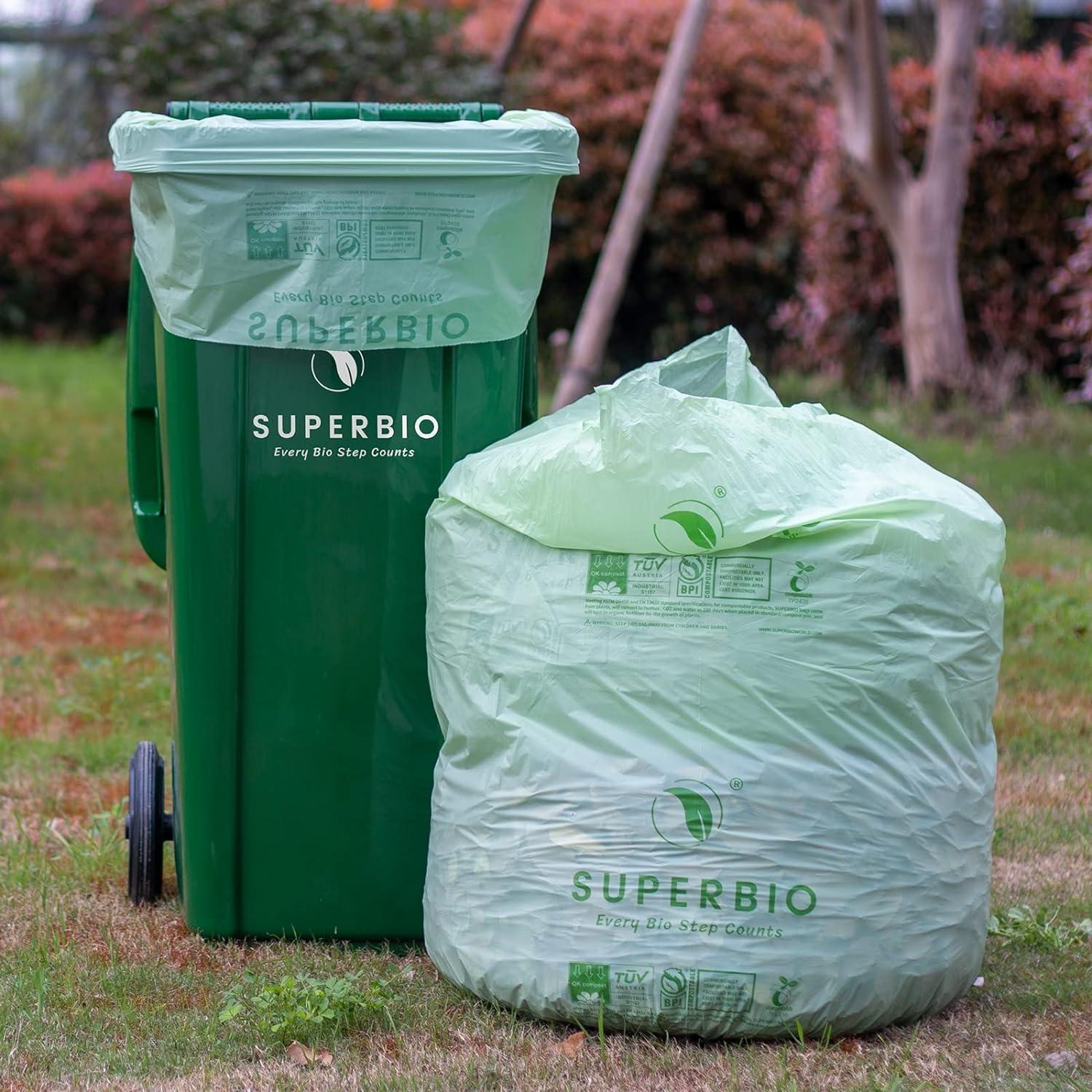 SUPERBIO Compostable 33 Gallon Garbage Bags Unscented Strong Large Trash  Can Liner 40 Count Sturdy Lawn & Leaf Yard Bags. Certified by BPI and OK  compost