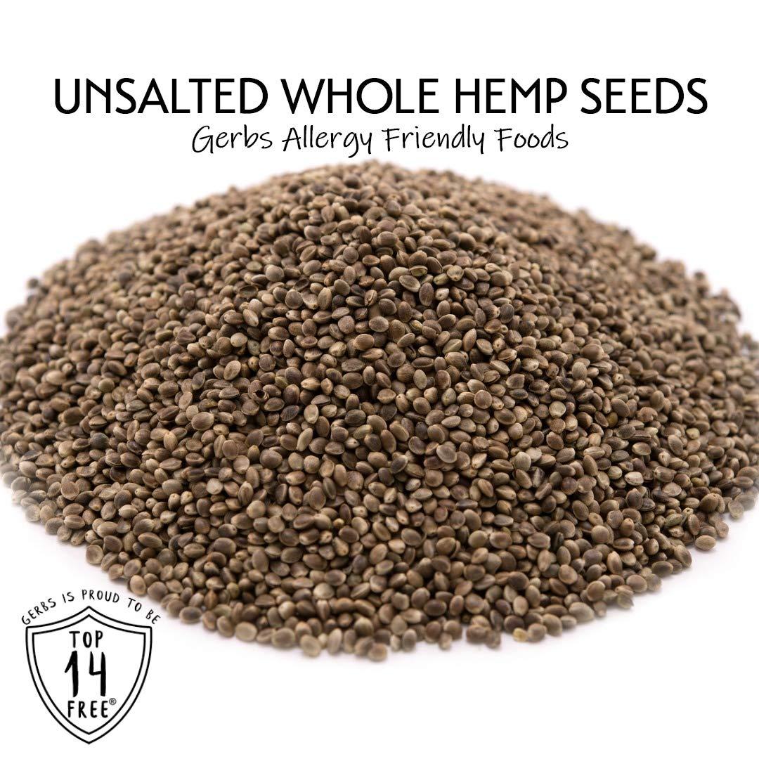GERBS Roasted Unsalted Whole Hemp Seeds 2 LBS. Premium Grade