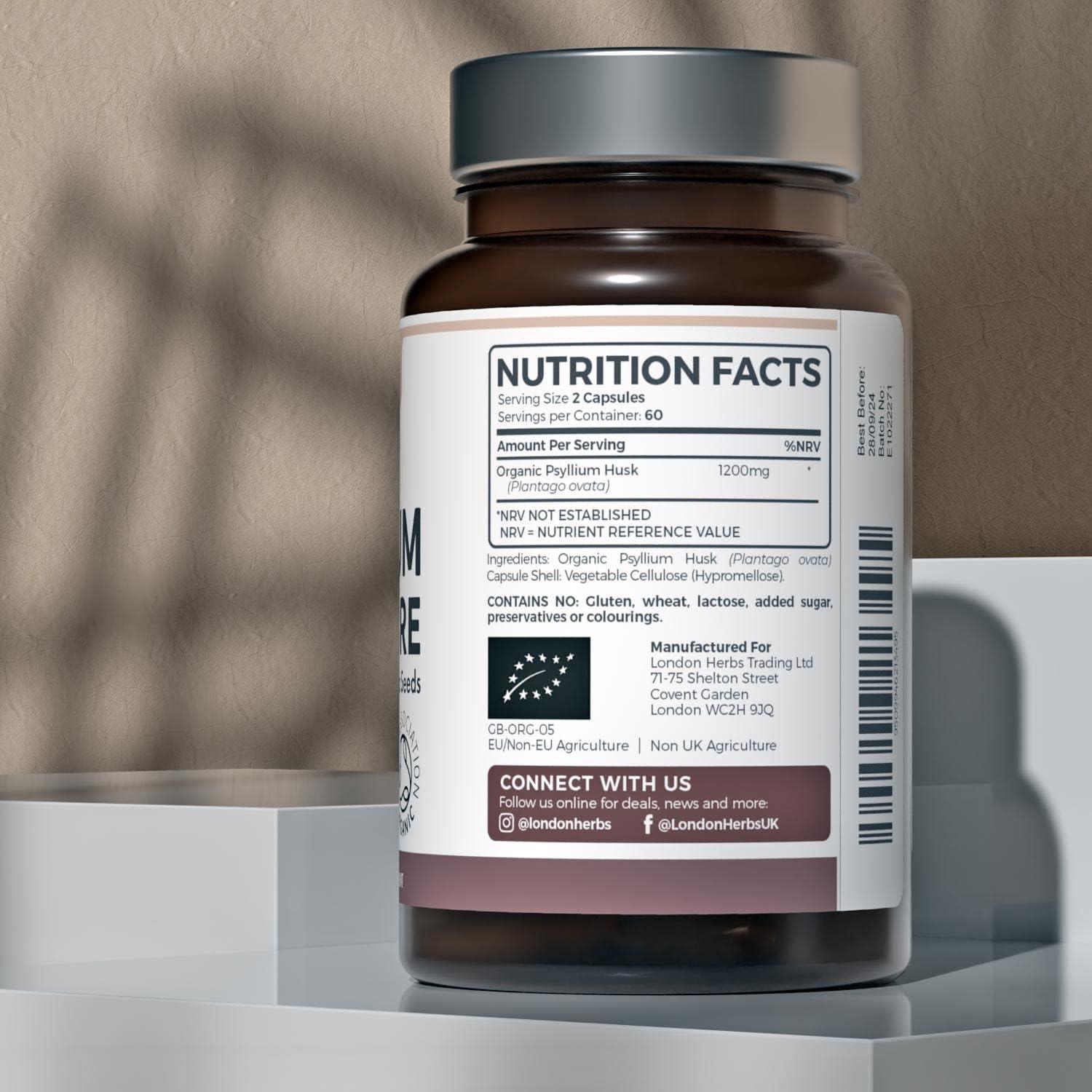 Organic Psyllium Husk Capsules 1200mg Fibre Supplement High