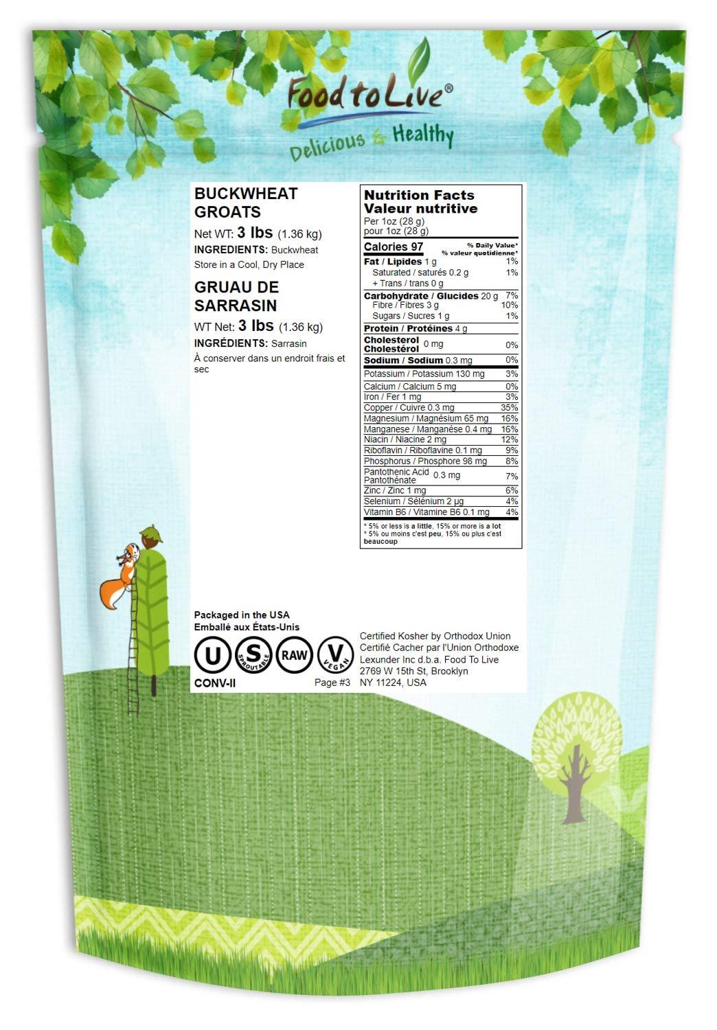 Buckwheat Groats 3 Pounds Raw Whole Grains, Kosher, Vegan Rich in Fiber, Copper, Magnesium