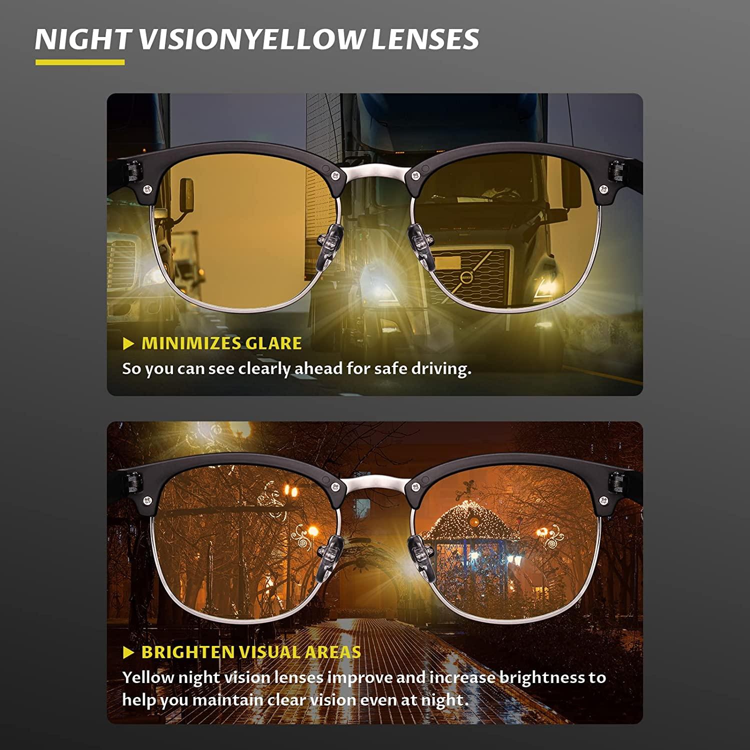 Night Vision Blue Light Glasses - Rutony 3 Pack Nighttime Sunglasses Men  Women, Yellow Tint Lens for Night Driving A1 Matte Black/Clear/Tea Night  Vision