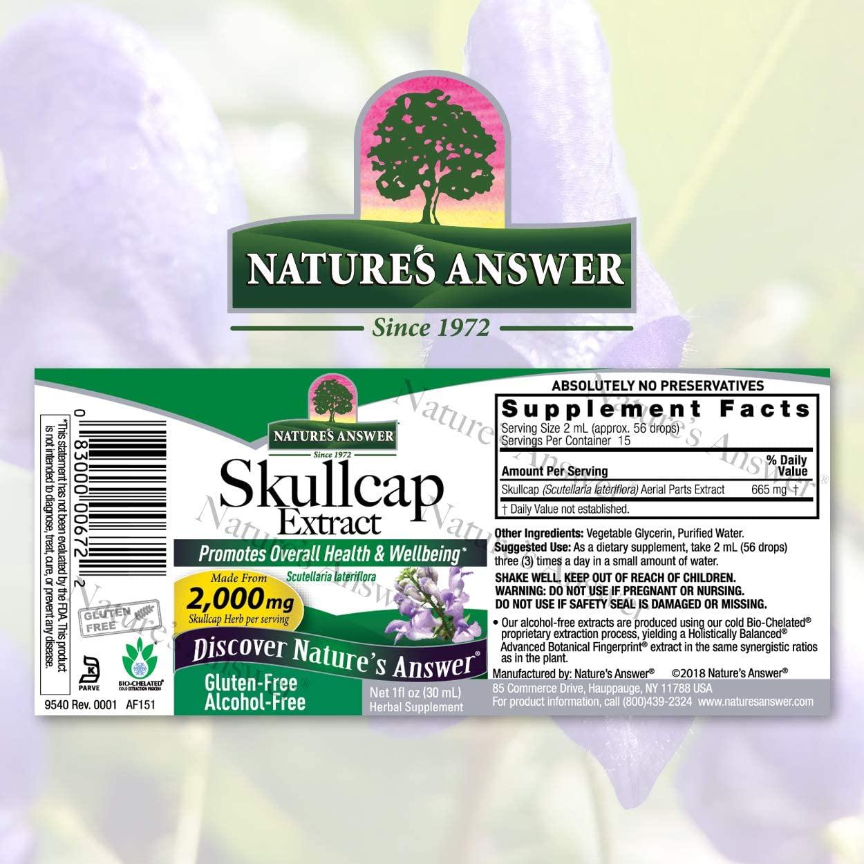 Nature's Answer AlcoholFree Skullcap Herb Extract Supplement 1Fluid