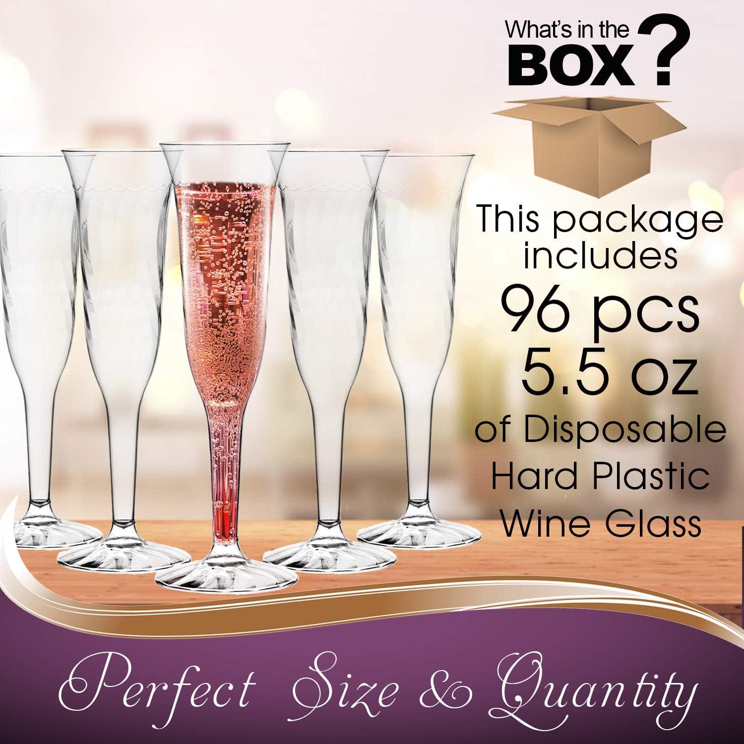Disposable Plastic Champagne Flutes Clear Crystal-like Fancy Wine Stemware  96pcs