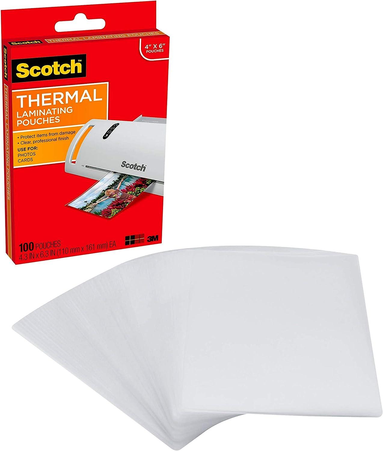 Scotch Thermal Laminating Pouches, 5 Mil Thick for Extra Protection, 4.3 Inches x 6.3 Inches