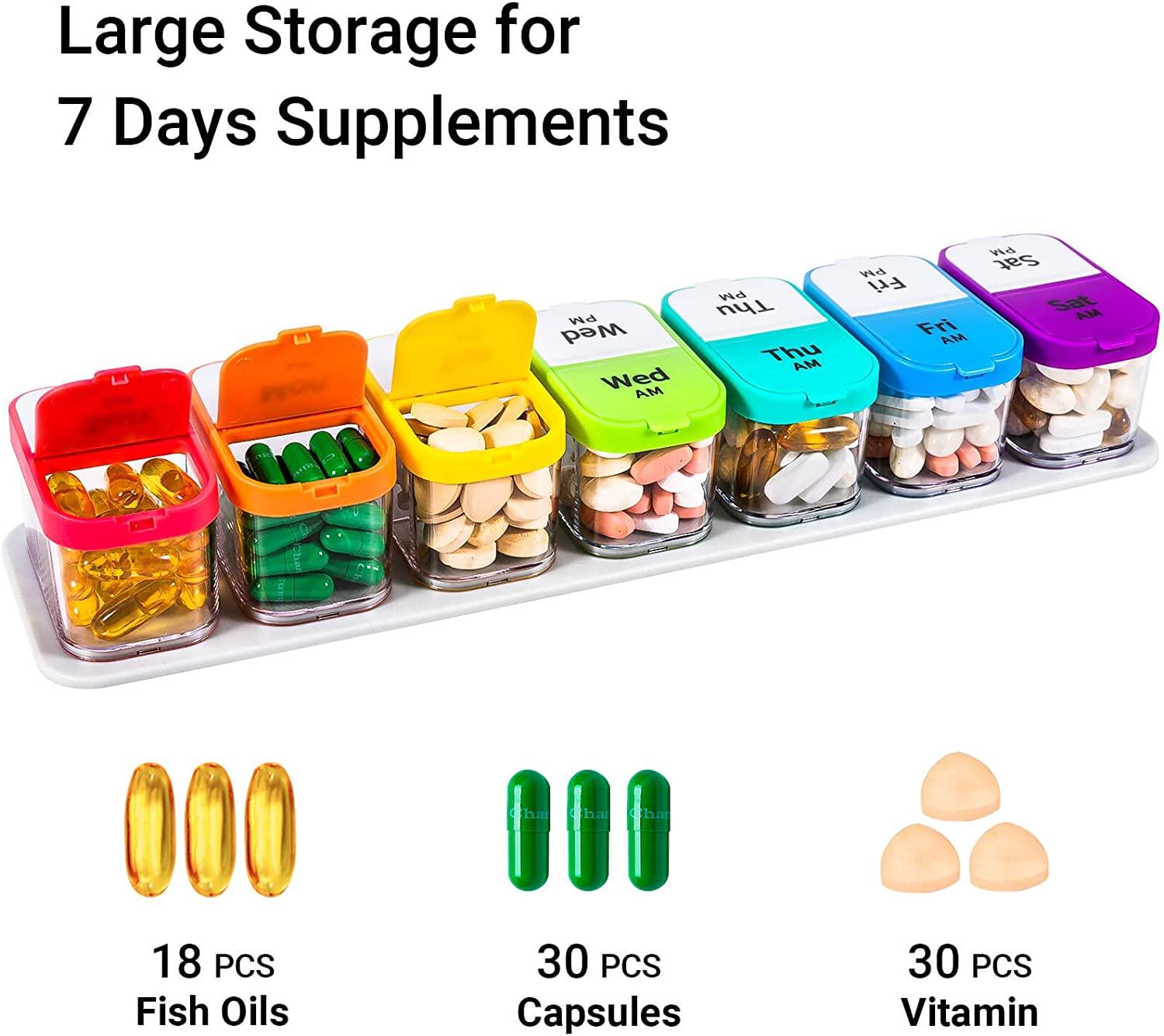 Daviky Smart XL 7 Day Pill Organizer Weekly AM PM Pill Cases Large