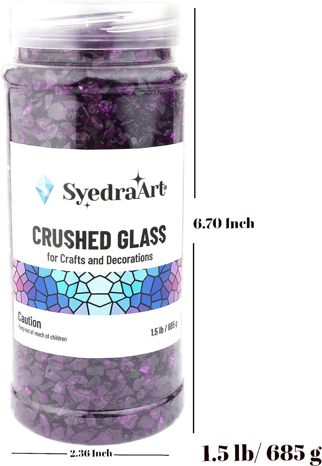 Syedra Crushed Glass for Crafts,Broken Glass Pieces,Bar, Garden Decoration  3-6mm, 1.5 Pound Jar (Diamond Purple)