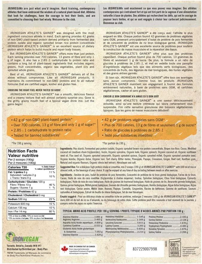 Iron Vegan Athlete's Gainer Chocolate, 10 lbs