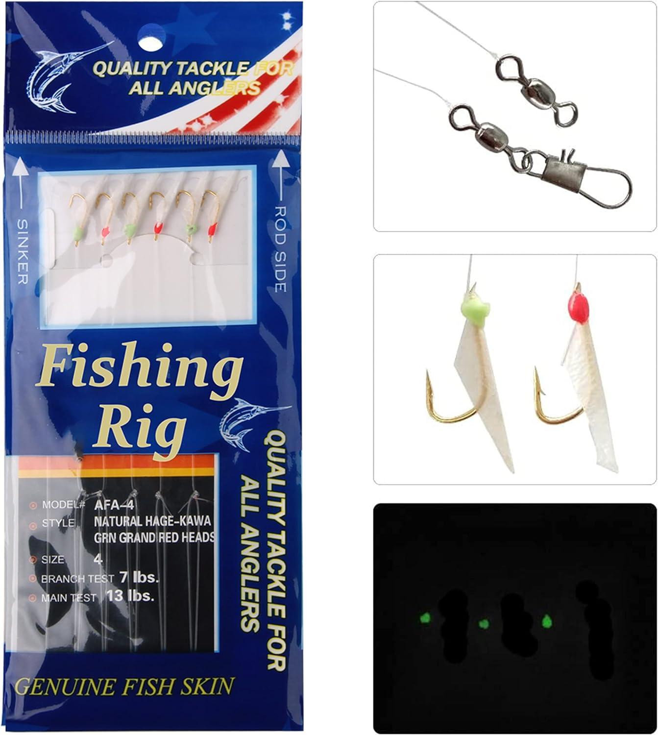 Fishing Rigs Saltwater Bait Lures 15 Packs Surf Fishing Rigs Glow Fishing  Bait Rigs Luminous with Fish Skin Feather Shrimp Lure Saltwater Fishing  Type A 8#
