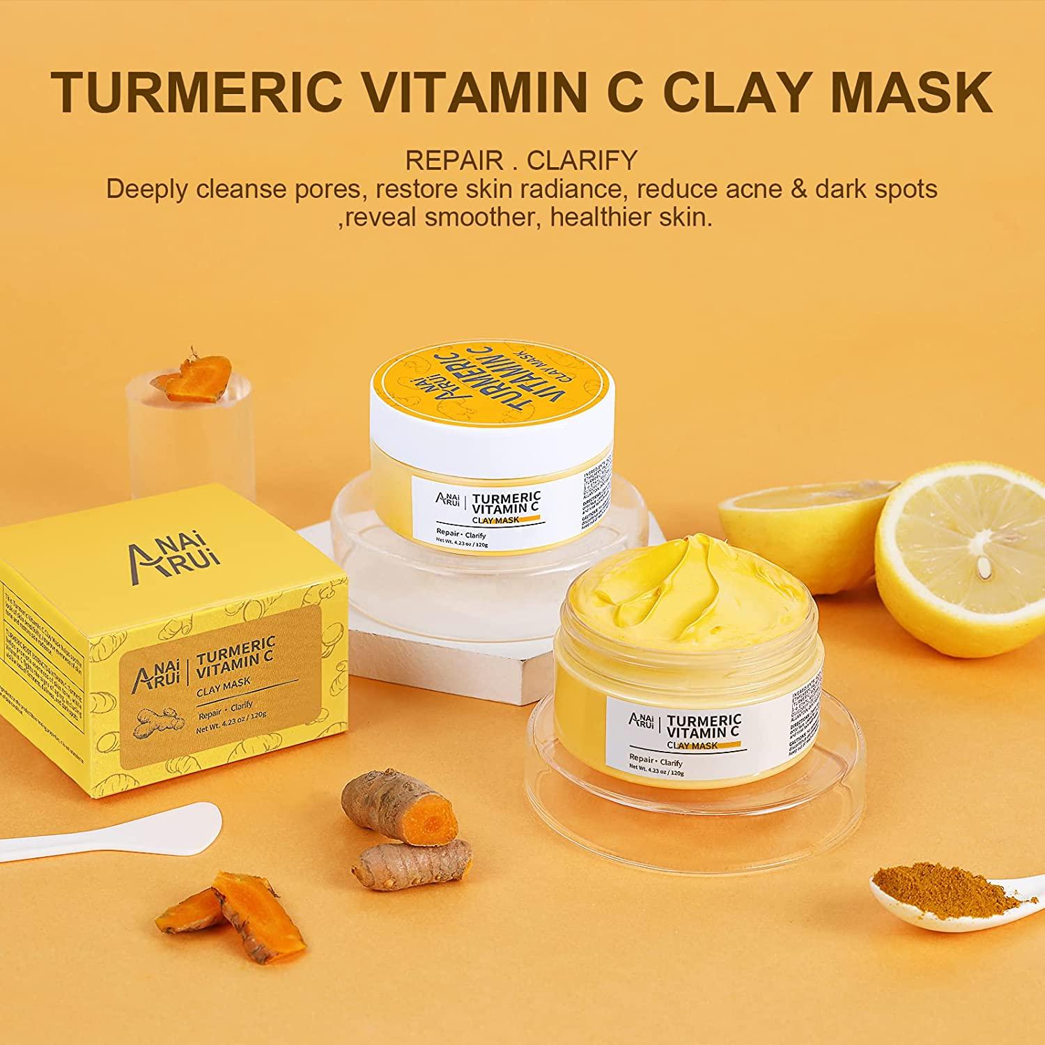 ANAIRUI Turmeric Vitamin C Clay Mask for Dark Spots, Vitamin C Clay