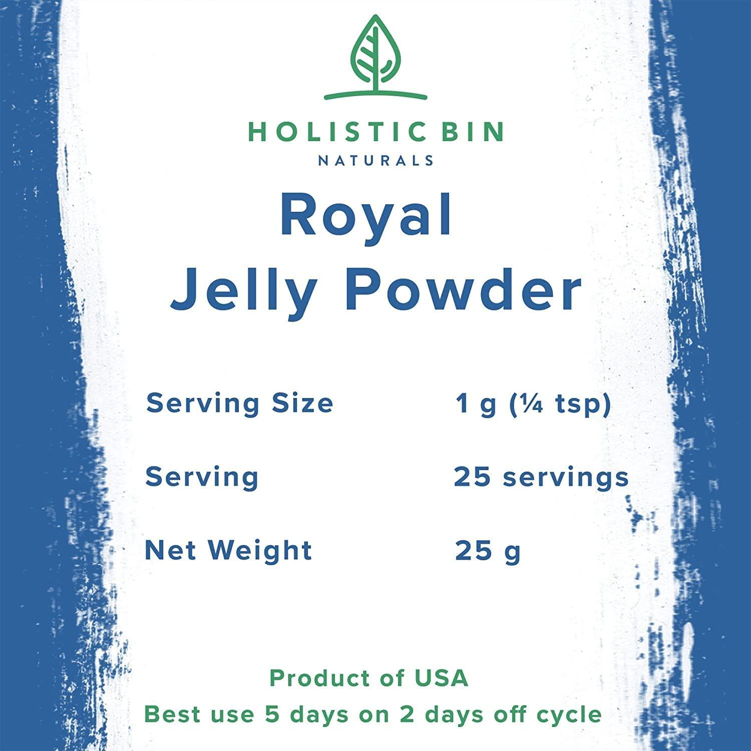 Royal Jelly Powder by Holistic Bin 3X Concentration (25 Servings) Naturally Sourced from USA