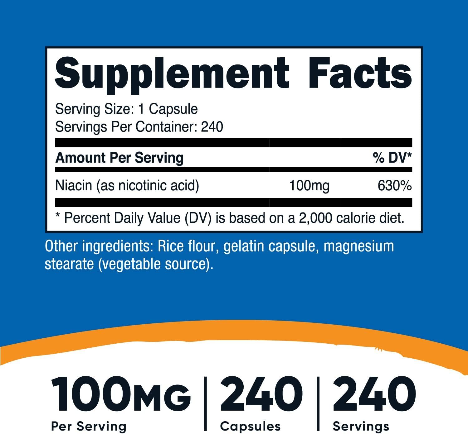 Nutricost Niacin (Vitamin B3) 100mg, 240 Capsules with Flushing, Non