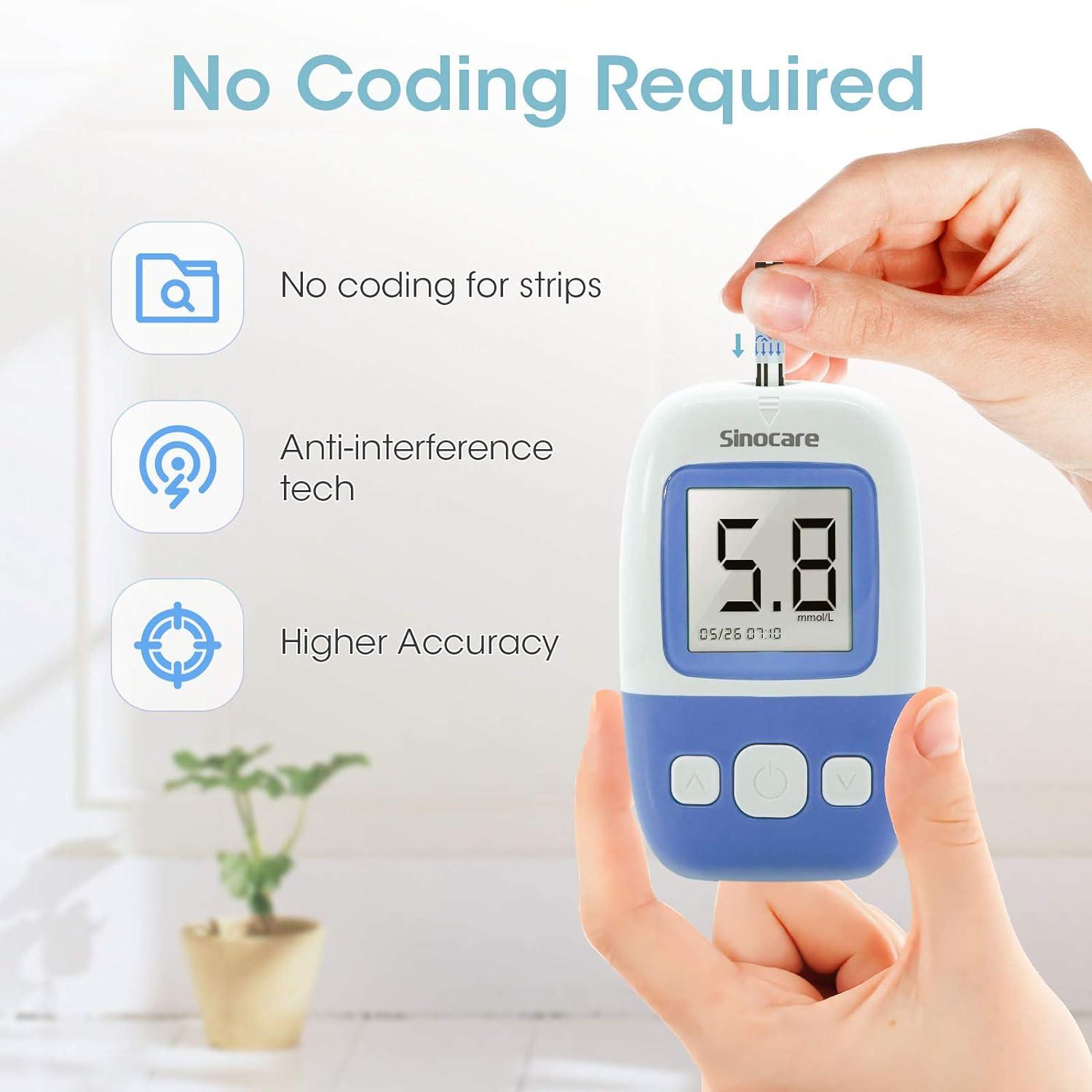 Sinocare Diabete Blood Glucose Test Strips x 100 & Lancets x 100 Bundle for Safe AQ Angel