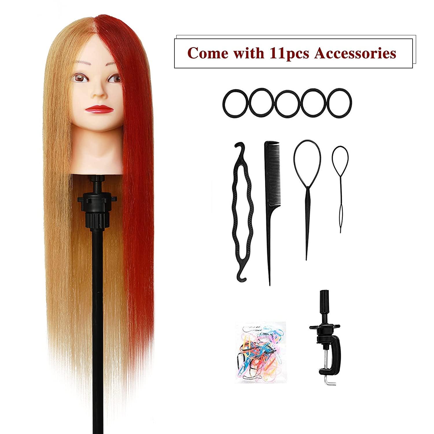 FRCOLOR Practice Training Head, 26 Inches 50% Real Human Hair Hairdressing  Training Head Manikin Doll Head with Clamp Stand Practice Mannequin & Hair