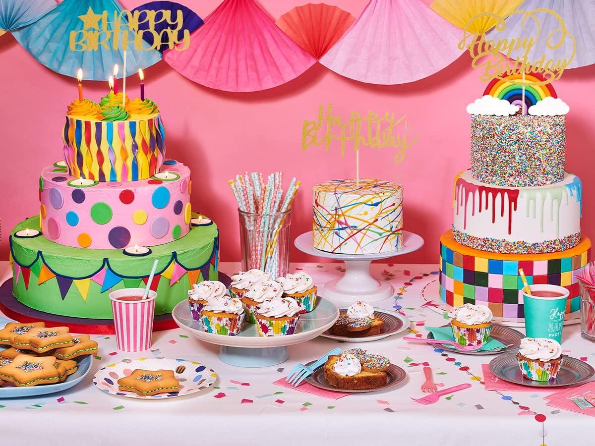 4-Pack Happy Birthday Cake Toppers Single-side Gold Glitter