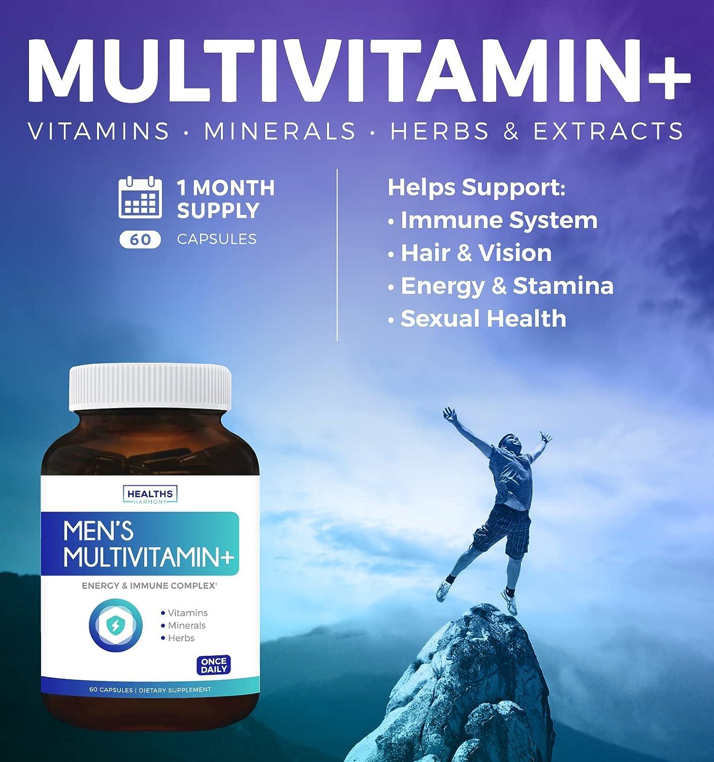 Men's Multivitamin 60 Capsules NonGMO Daily Vitamins & Minerals with