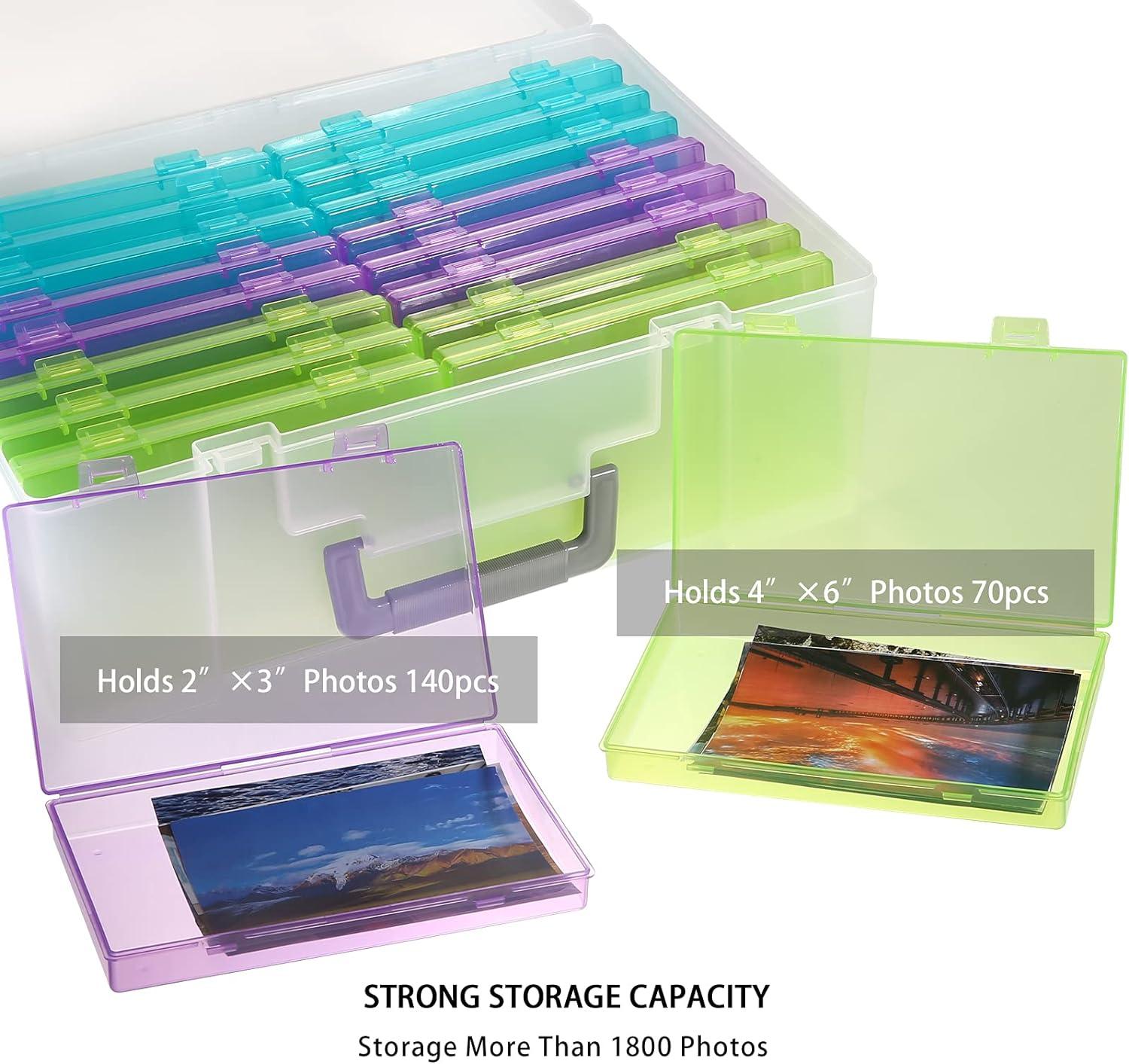 Photo Storage Boxes for 4x6 Pictures 18 Inner Seed Organizer Cases with Handle Acid-Free Photo Keeper Plastic Craft Photo Storage Container with