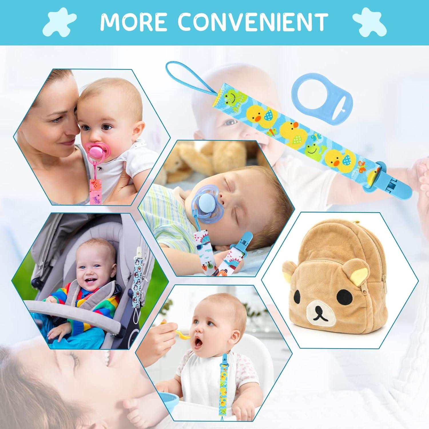 6-Pack Baby Pacifier Strap Holder Clips with Adapters Cute