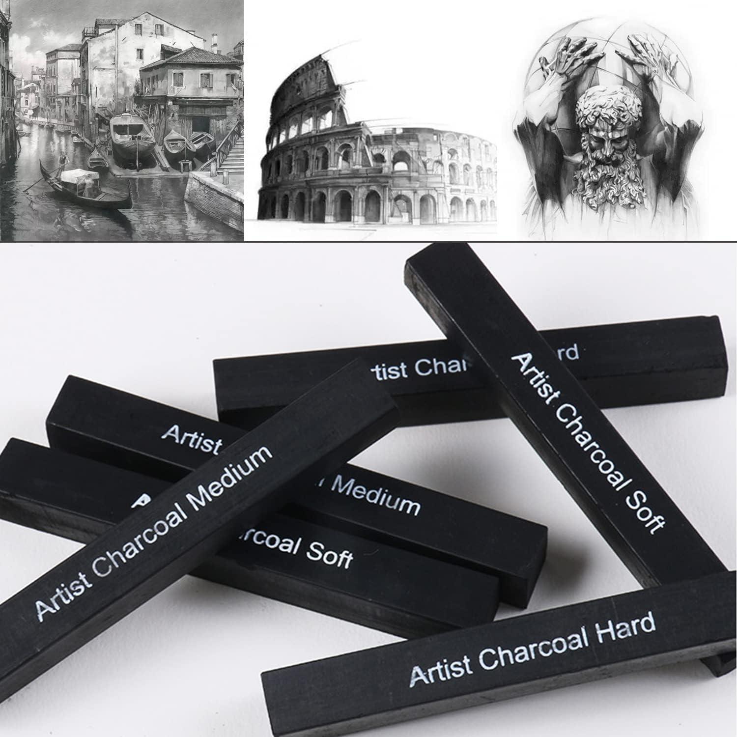 6Pcs Compressed Charcoal Sticks Soft Medium Hard Grade Graphite Sticks Vine  Charcoal Sticks for Drawing Charcoal Drawing Set For Sketching Shading