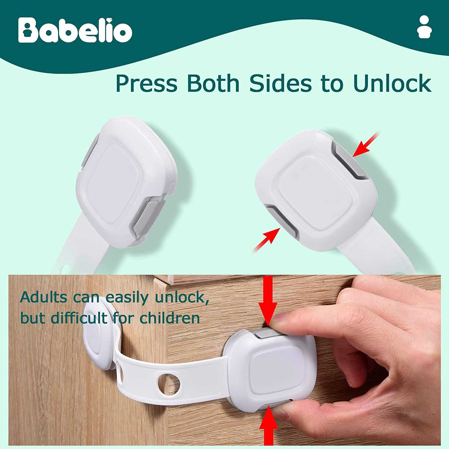 Babelio Child Locks for Door, 2 Pack Refrigerator Locks, Freezer Lock,  Adjustable Child Safety Cabinet Locks, Pet/Child Proof Locks for Fridge,  Closet, Trash Can etc. White 2 Count (Pack of 1)