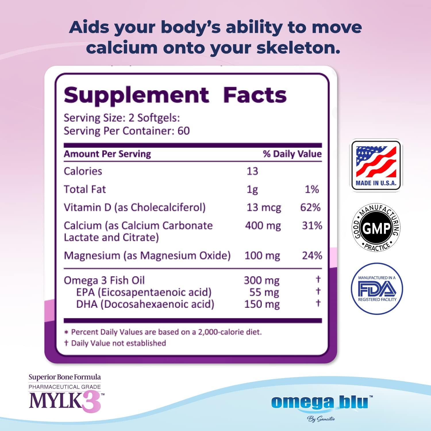 OMEGA BLU Calcium & Magnesium w/MYLK Patented Formula High