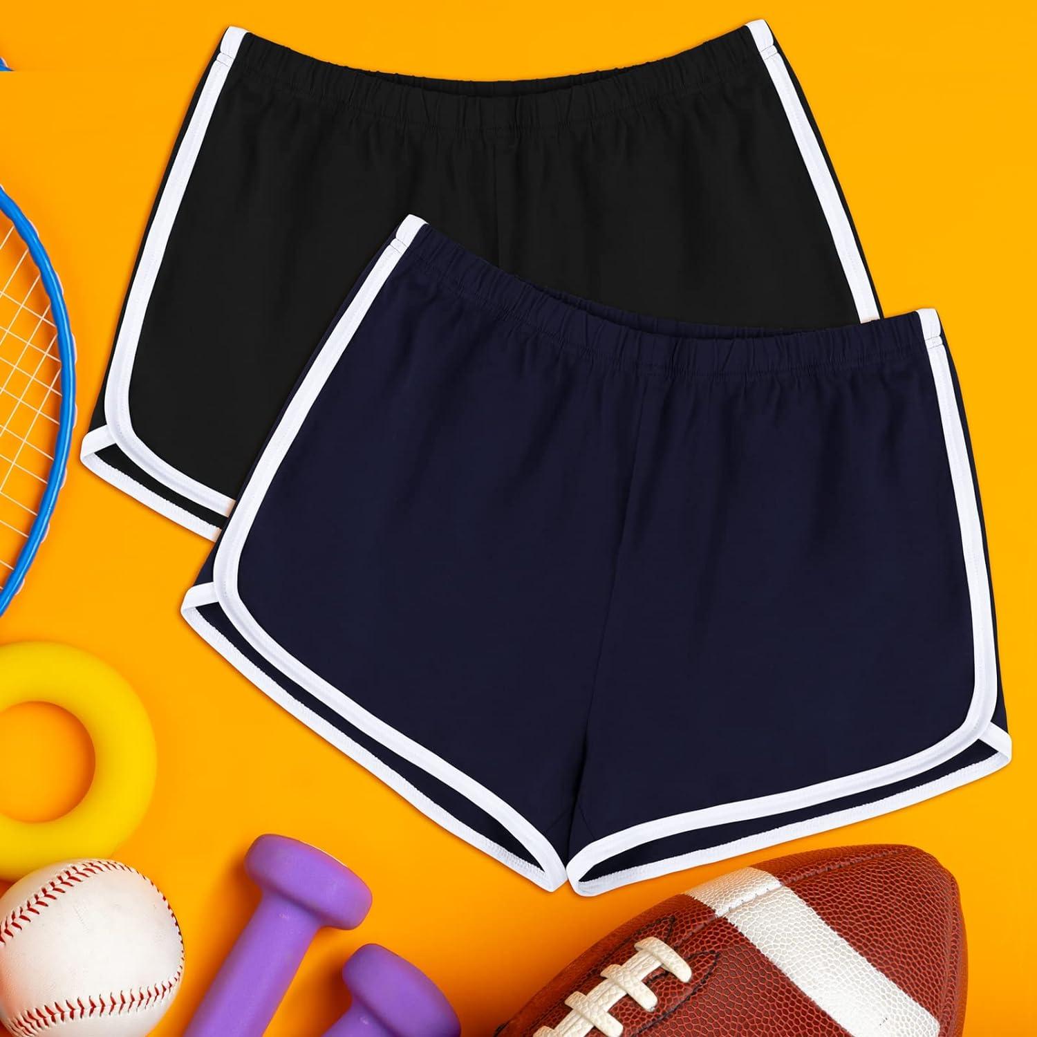 URATOT Pack Women's Cotton Yoga Shorts Large Black Navy Blue