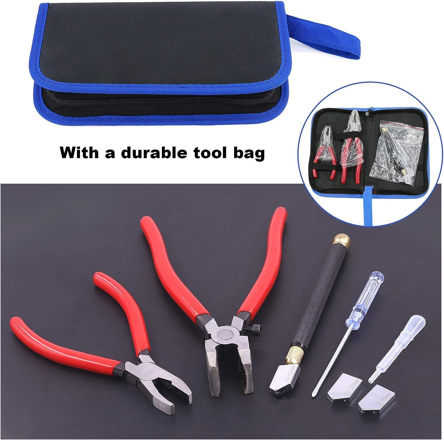 3PCS Heavy Duty Glass Running Pliers and Breaker Grozer Pliers Oil Feed  Glass Cutter Set with Rubber Tips,Stained Glass Cutting Tool Kit for Key  Fob