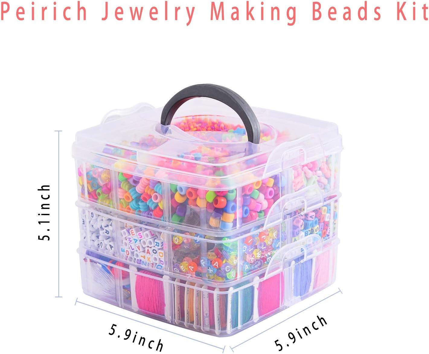 Peirich Jewelry Making Bead Kits, Includes 44 Embroidery Floss with 3-Tier  Organizer Storage Box with Threads, Over 4900 Beads for Friendship