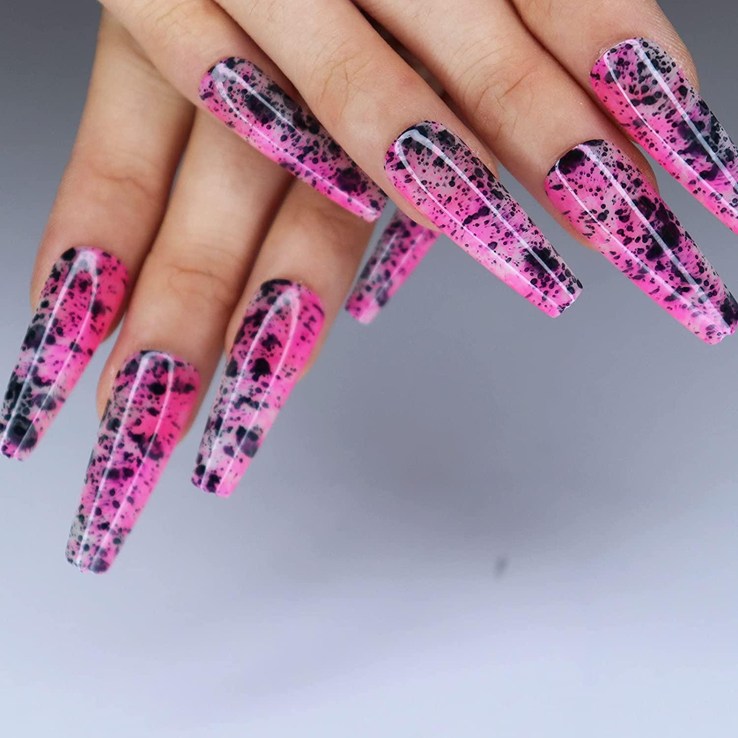 Light Pink, White & Black Nail Art Design - O2 Nails India