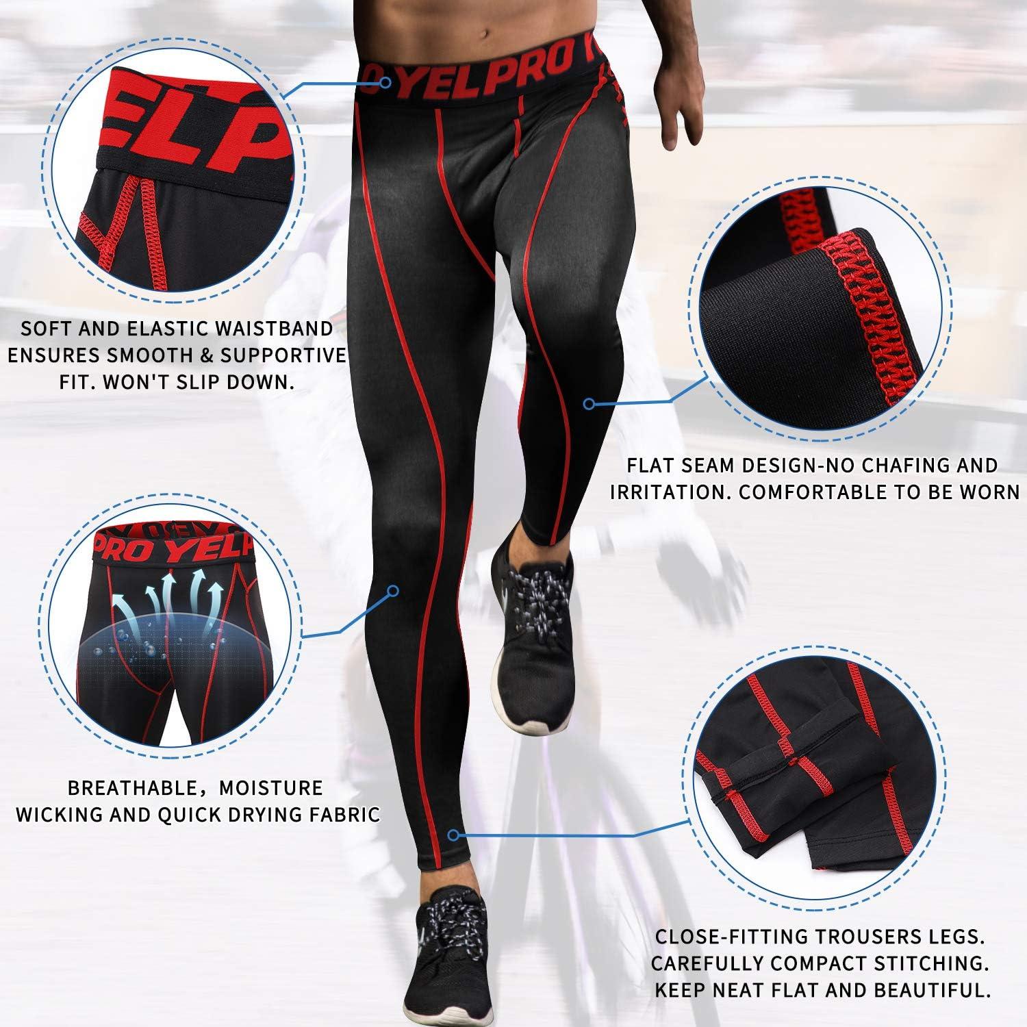 Queerier Mens Compression Pants Active Athletic Leggings with Pockets  Running Baselayer Tights Cycling Workout Pants W/O Pockets-b Red XX-Large