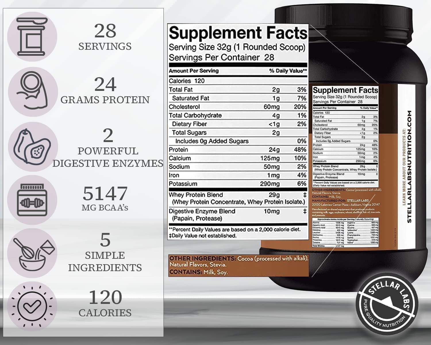 Stellar Labs Whey Protein Powder with BCAA's & Whey Isolate Certified