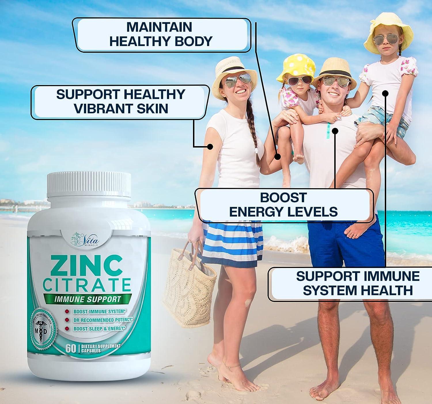 Zinc Citrate 30mg Supplement Immune Support for Adults Kids Safe