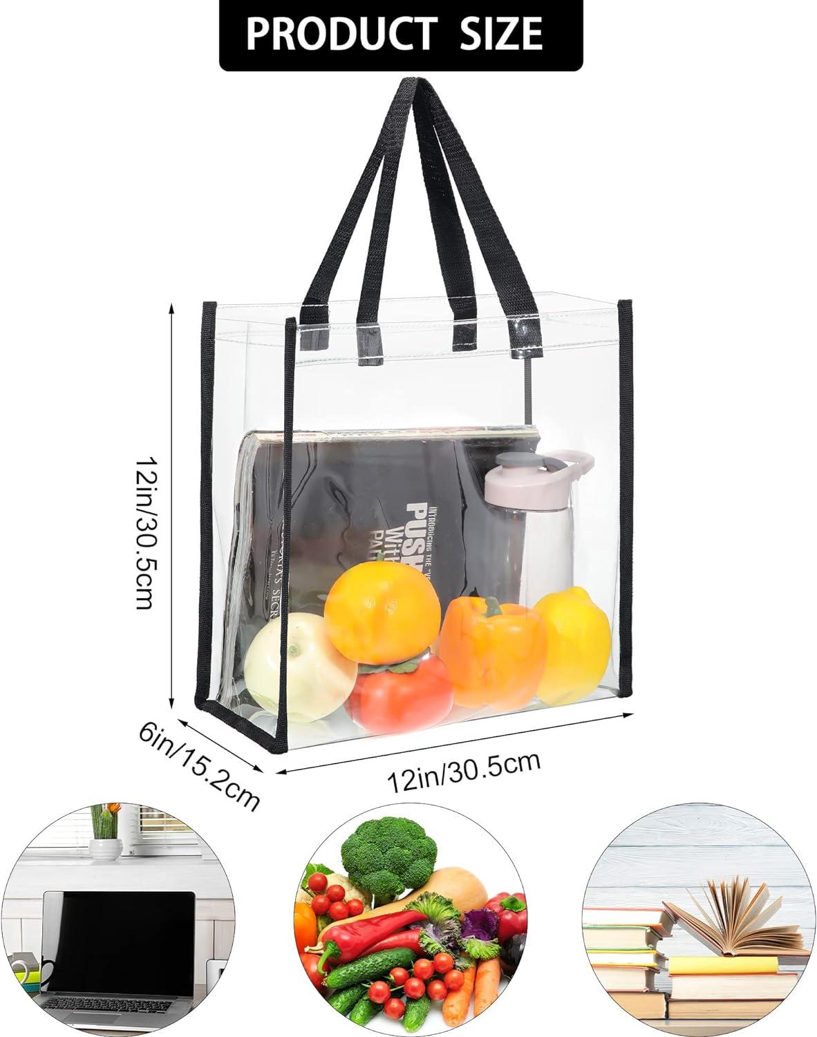 12 Packs Stadium Approved Clear Tote Bag Transparent Plastic Tote Bags with  Handles See Through Bag Clear Stadium Bags Transparent Purse for Work  Sports Concerts 12 x 12 x 6 Inch