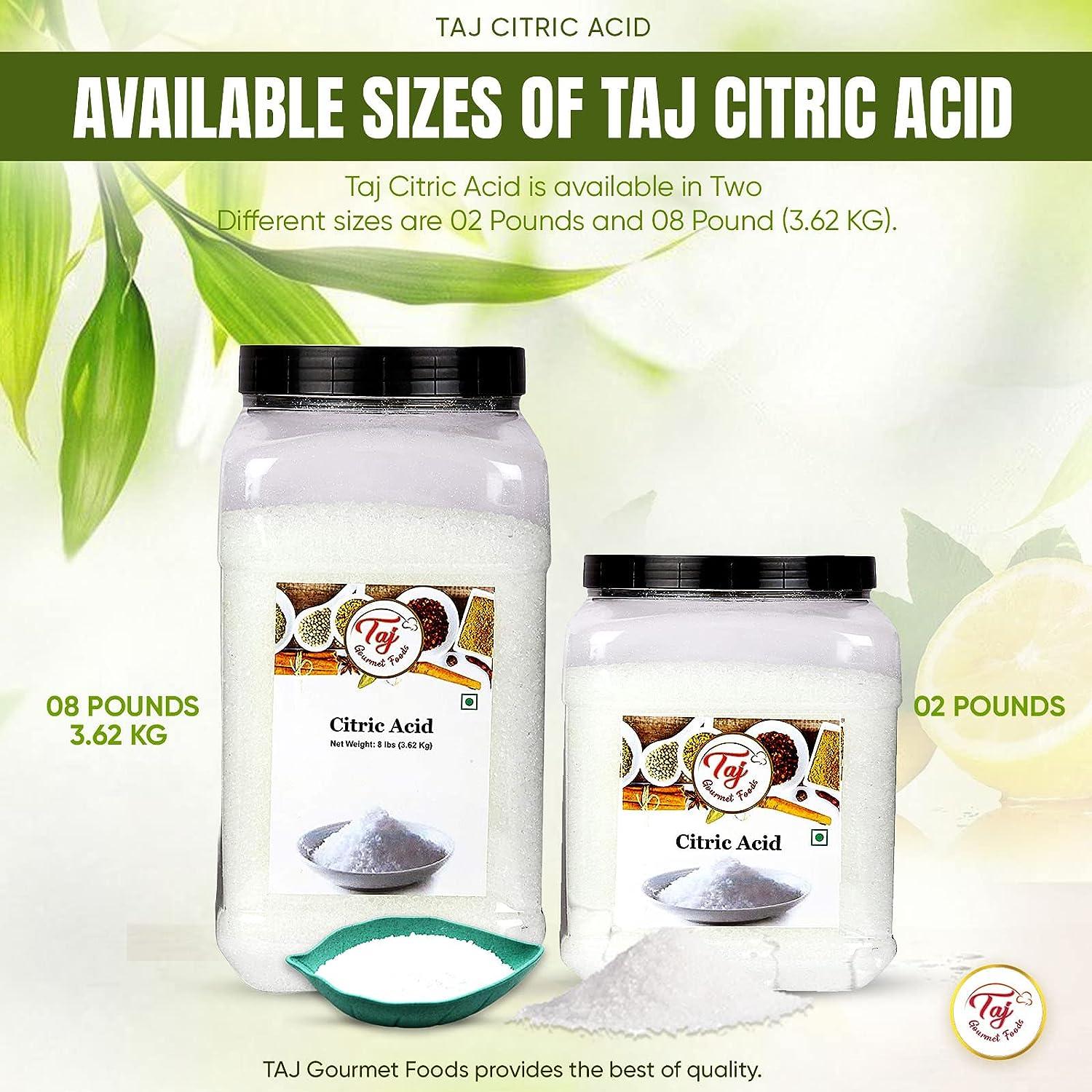 TAJ Citric Acid - 100% Food Grade All Natural Purpose Cleaning Agent Beauty  Ingredient DIY Bath Bombs 8-Pounds Jar