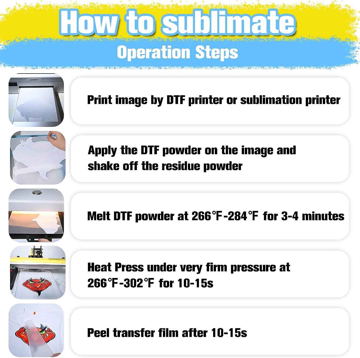 Yamation DTF Transfer Film and Powder for DTF Sublimation Printer 8.3 11.7  inch 15 Sheets DTF PET Film Sheets and 8.8oz White Hot Melt Adhesive Direct  to Film for T-Shirt 15sheets film