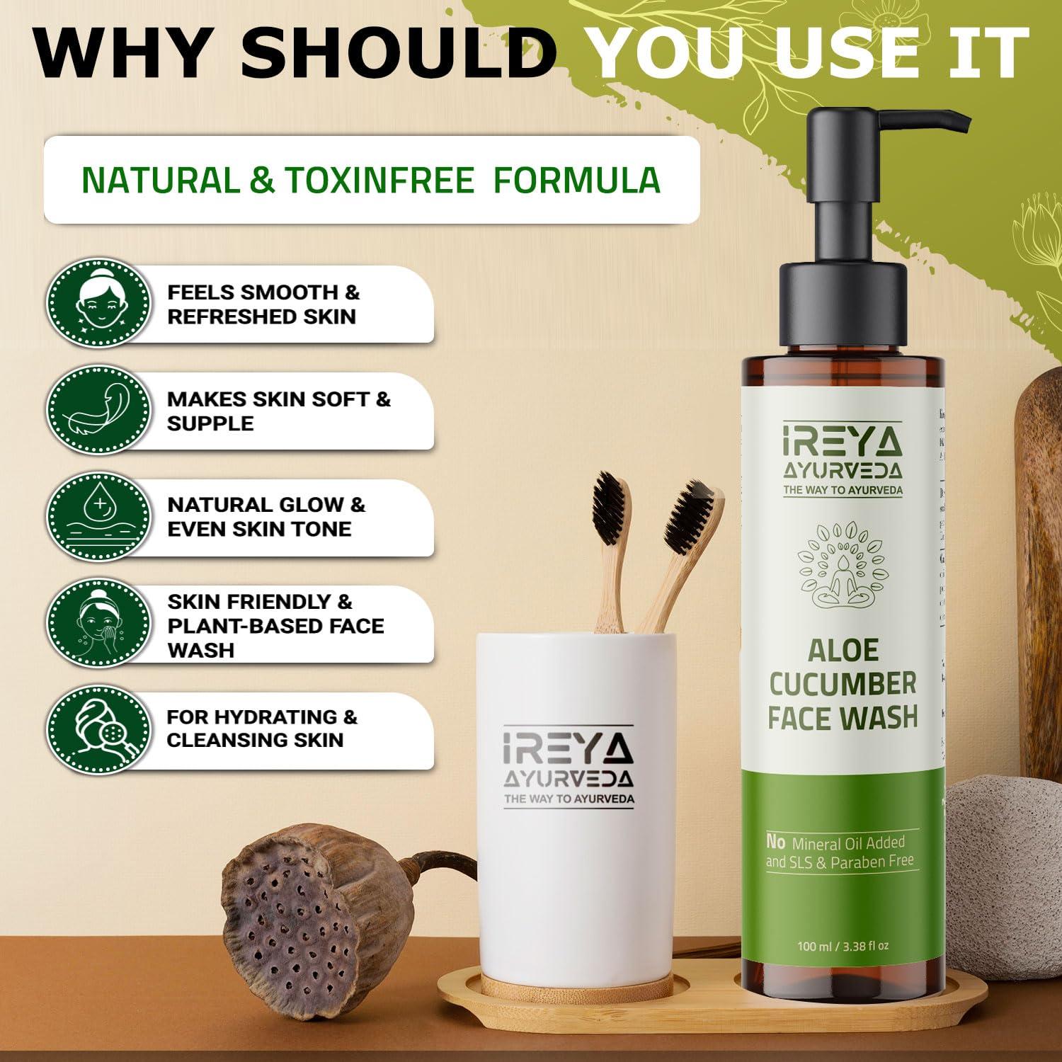Aloe Vera Cucumber Face Wash 100ml | Vegan Cruelty-Free Cleanser for Men &  Women