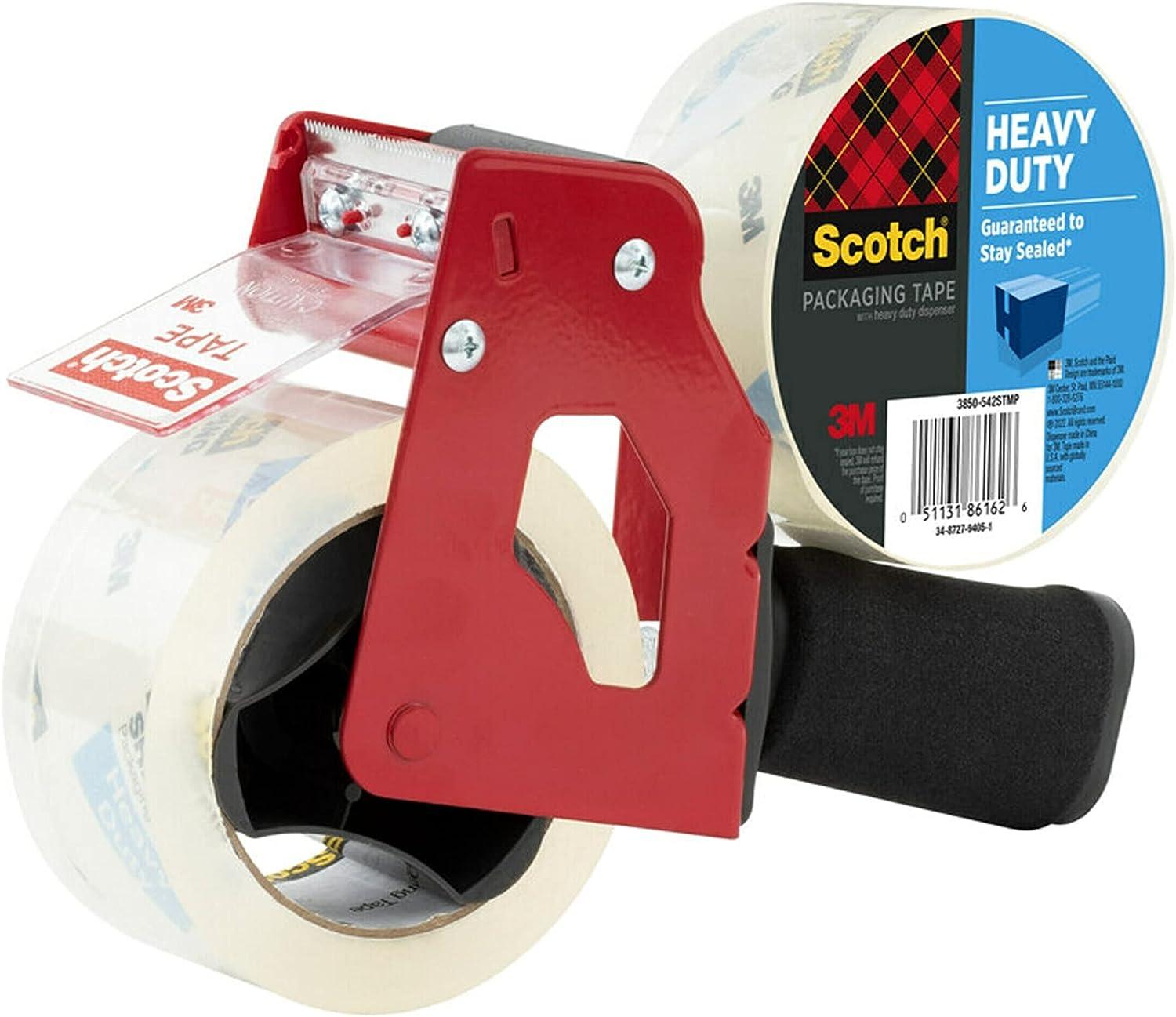 Scotch Heavy Duty Packaging Tape, 1.88 x 54.6 yd, Designed for Packing,  Shipping and Mailing, Strong Seal on All Box Types, 3 Core, Clear, 2 Rolls  w/Dispenser (3850-2ST)