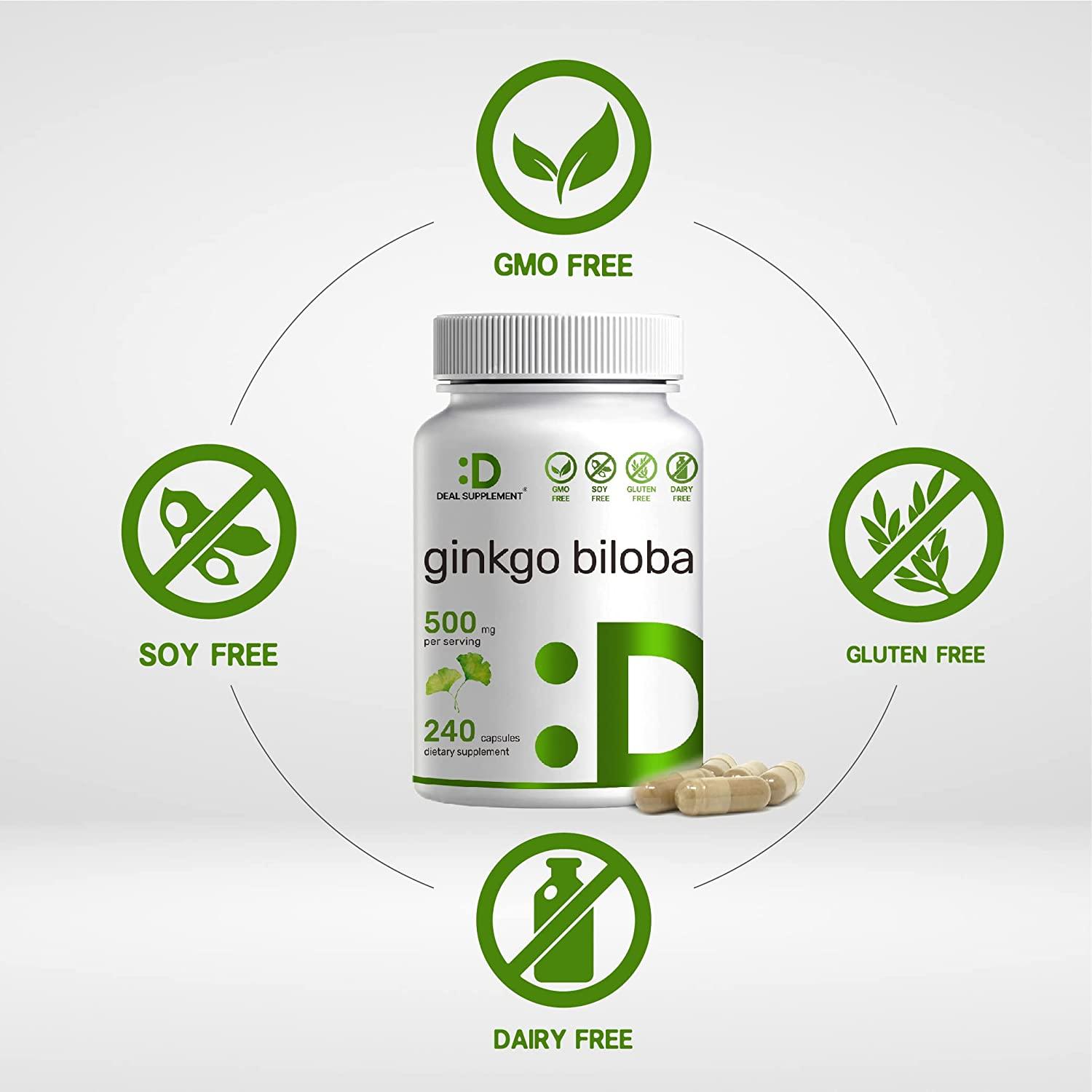 Ginkgo Biloba 500mg Per Serving, 240 Capsules, 4 Months Supply, Grown