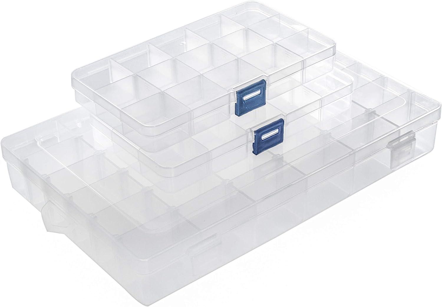 Snowkingdom Plastic Grid Box Storage Organizer Case for Display Collection  with Adjustable Dividers - 3 Pack (1pc 36 Grids + 2pc 15 Grids) - Free  Letter Stickers 36 Grid+2* 15 Grid