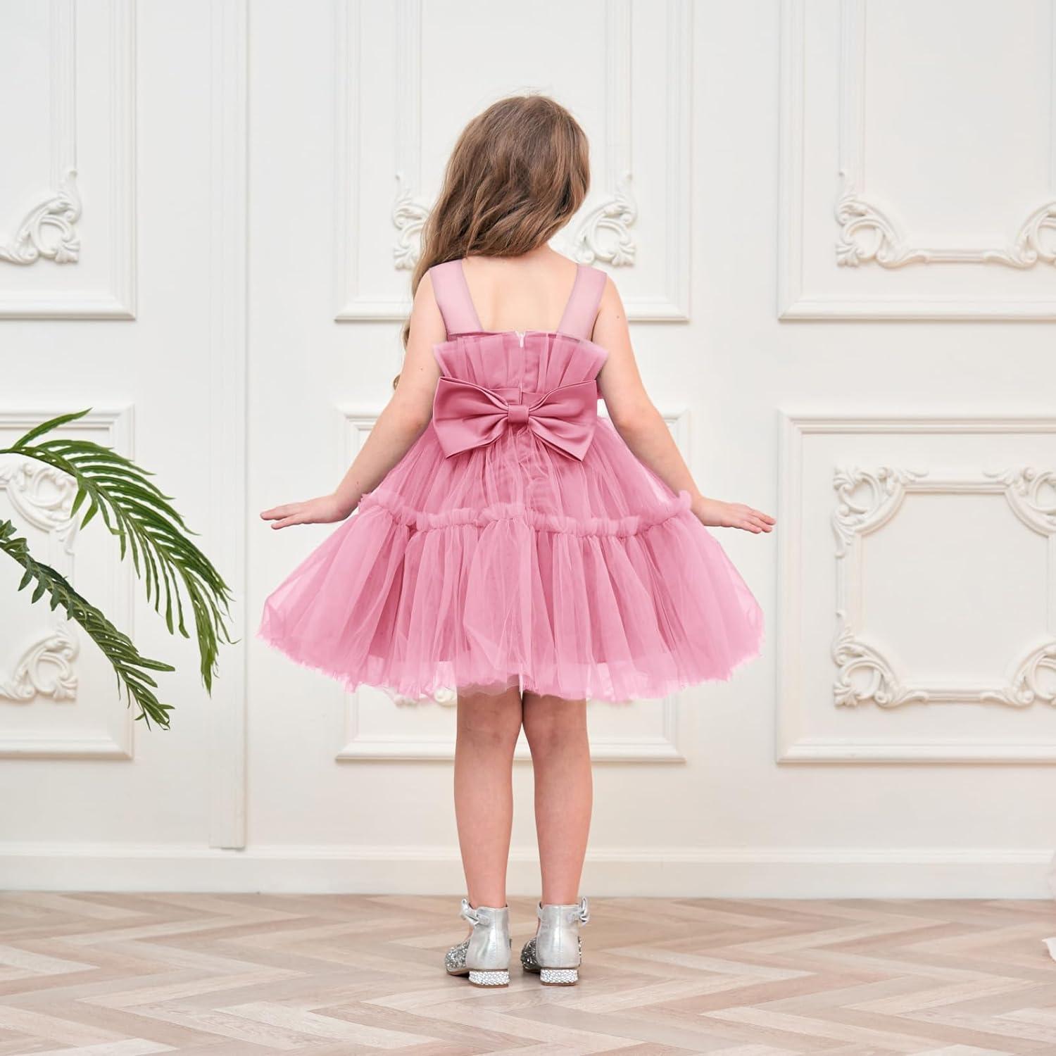 Miipat Baby Girl Dress Tulle Sleeveless Toddler Girls Princess Party Birthday Dresses Wedding Baby Flower Girl Dress with Headband 6 Months- 6 Years