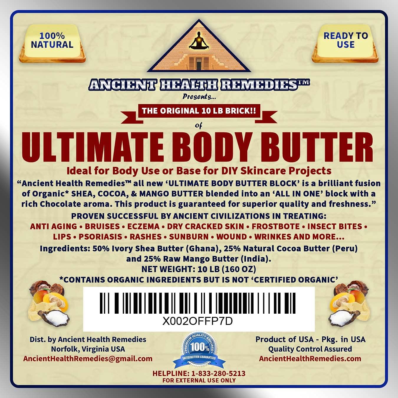 Organic Shea, Cocoa, Mango Butter ULTIMATE BODY BUTTER Raw, Unrefined  Skincare Ingredient for Homemade DIY Lotion Making, Baby Care and Hand  Creams (USA) (10 lb.) 10 Pound (Pack of 1)