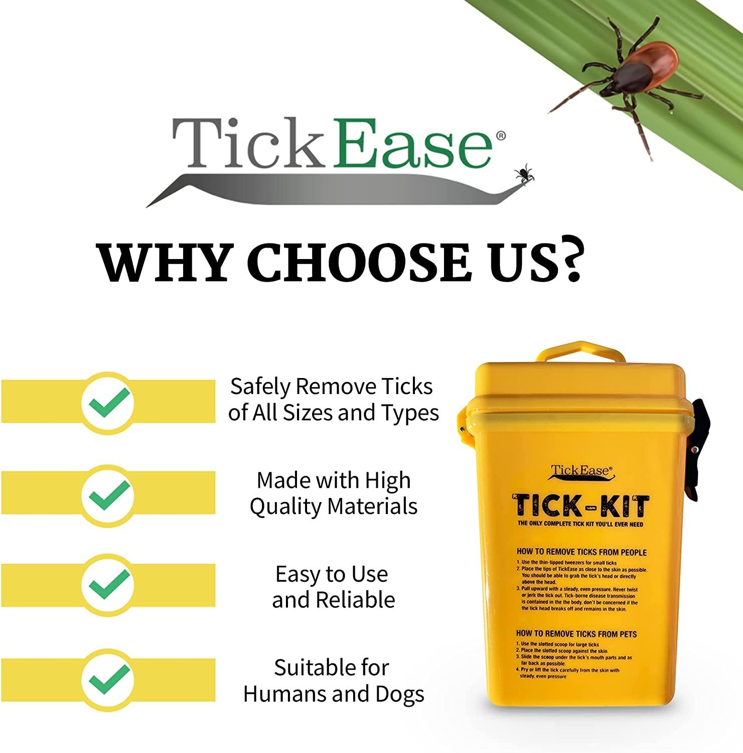 TickEase Tick Removal Kit for Humans & Pets Tick Tweezers, Magnifier