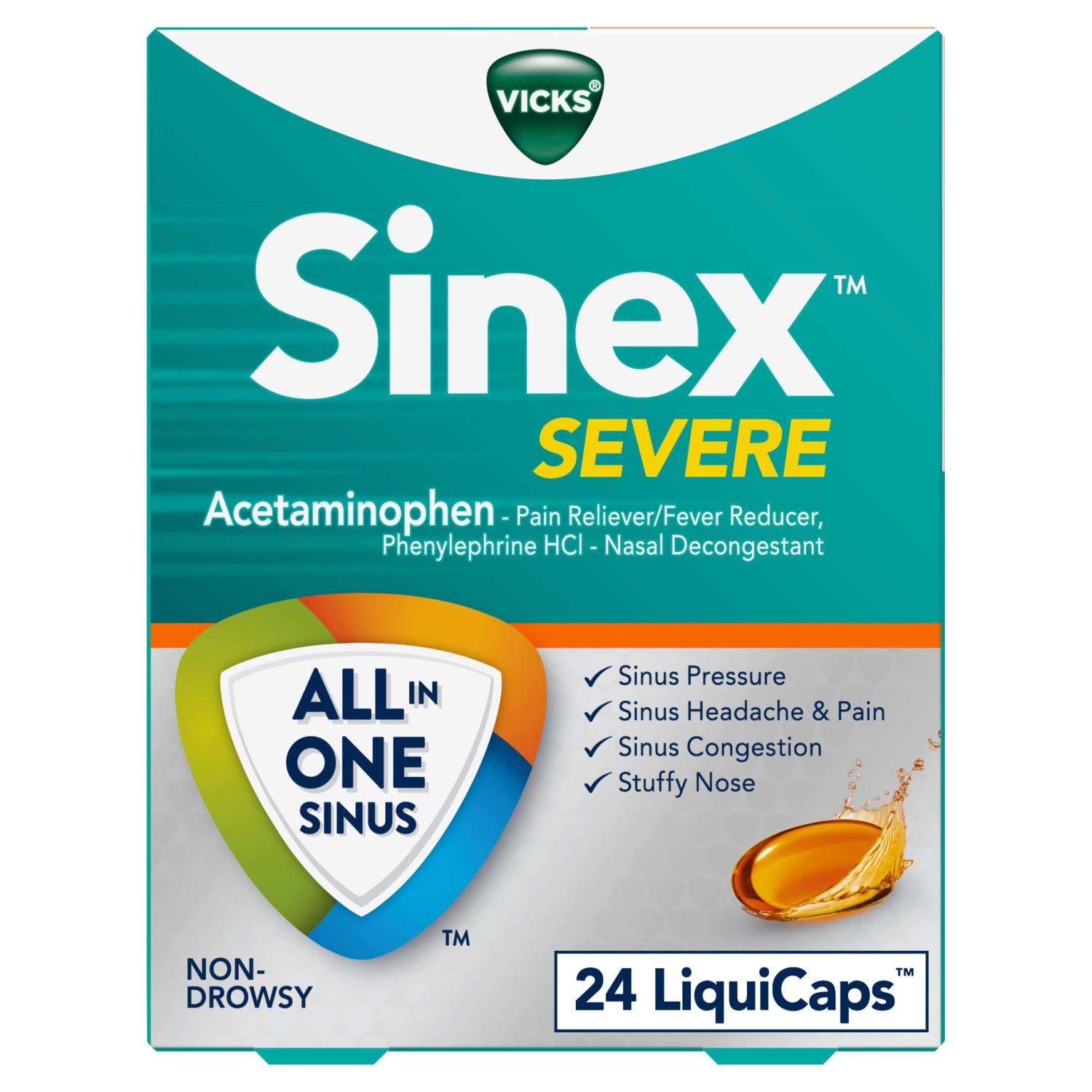 Vicks Sinex Severe LiquiCaps NonDrowsy Nasal Decongestant for Sinus