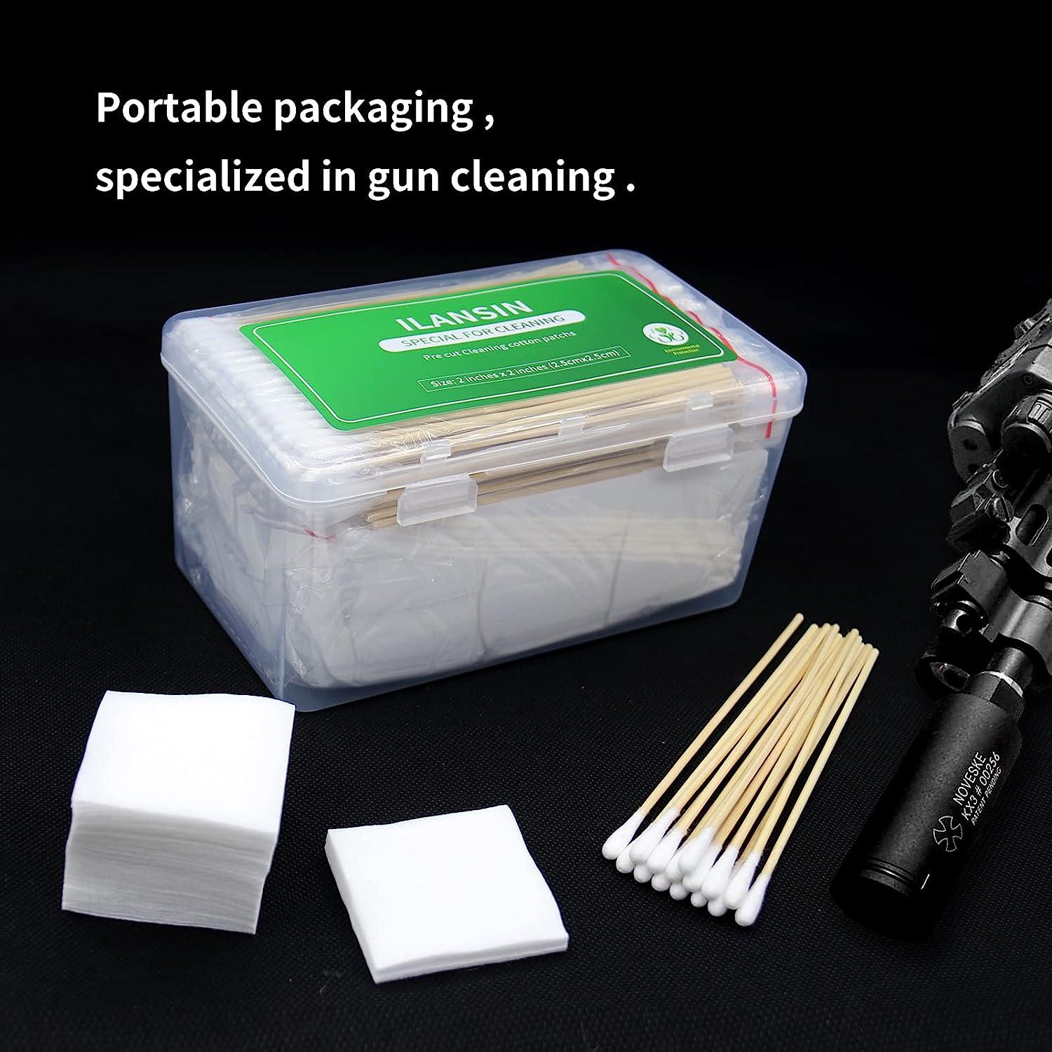 ILANSIN 1500PCS Gun Cleaning Patches and 200PCS gun cleaning swabs,2x2  Lint Free gun cleaning rags,6long cotton swabs For 9mm and Most Caliber Of  Firearms.Boxes Can Store Gun Cleaning Kit And tools